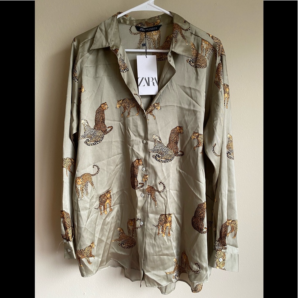 Zara Leopard Button Down Shirt